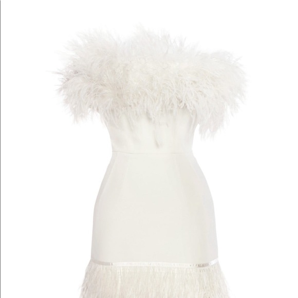 Bronx and Banco Lola Blanc Feathered White Mini Dress - Small - Picture 2 of 6
